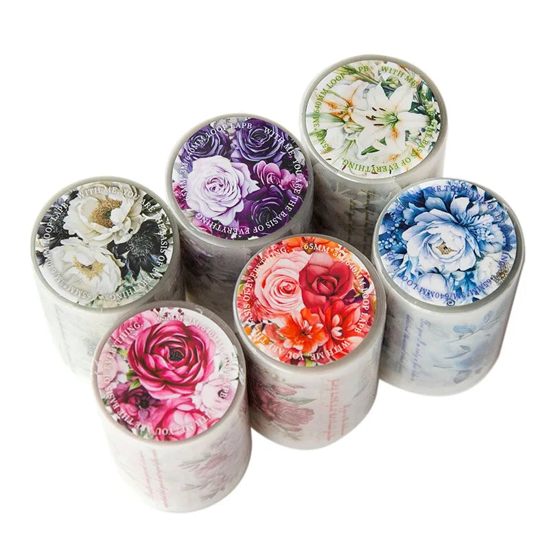 1 Roll PET Long Loop Tape Waterproof Single Sided Masking Flower Will Bloom Road Series Matte Floral Handbook Material Stickers
