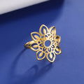 Large Filigree Sunflower Ring Women Stainless Steel Gold Color Aesthetic Bohemian Ring Wedding Engagement Jewelry Gift