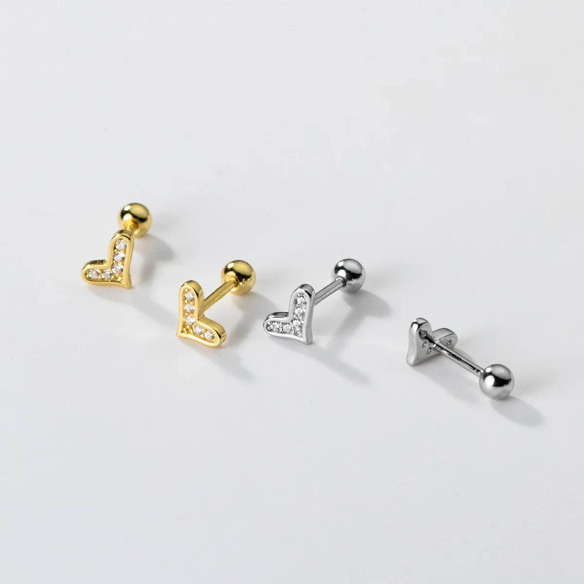 925 Silver Small Cute love Heart Zircon Gold Plated Stud Earrings Fashion Jewelry Earrings for Women Girls