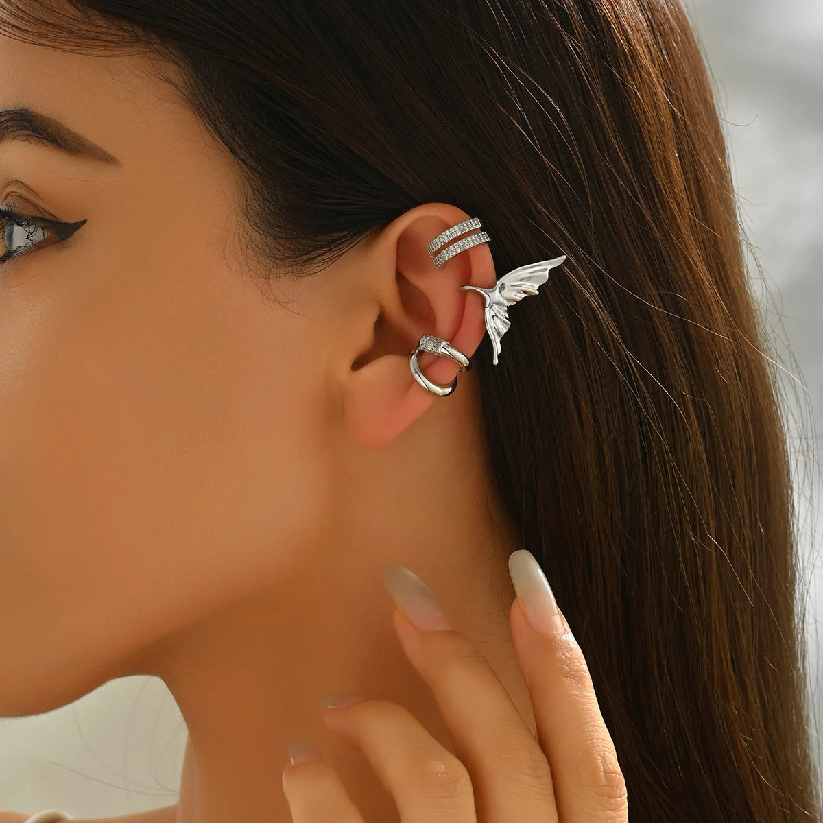 Vintage Double-Deck Clip-On Stock Non-Piercing Cuff Set Zircon Creative Simple Design for Women Men Other Fashion Accessory