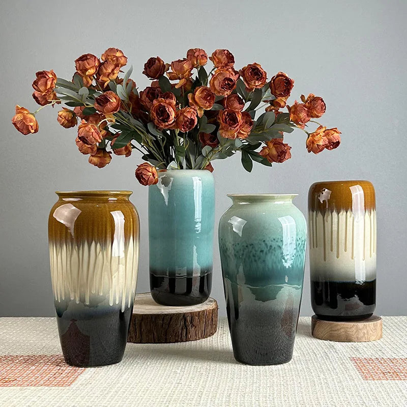 Jingdezhen Modern Simple Glazed Ceramic Tabletop Vase Elegant Hydroponic Potted Flower Arrangement Wedding Chinese Decoration