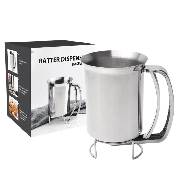 800ml Stainless Steel Pancake Batter Dispenser Professional Batter Funnel Kitchen Tool for Baking Cake Cupcakes Crepes Waffles
