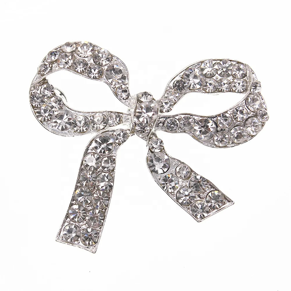 Custom Crystal Rhinestone Large Bow Knot Shape Women Pins Brooches MegaBDM