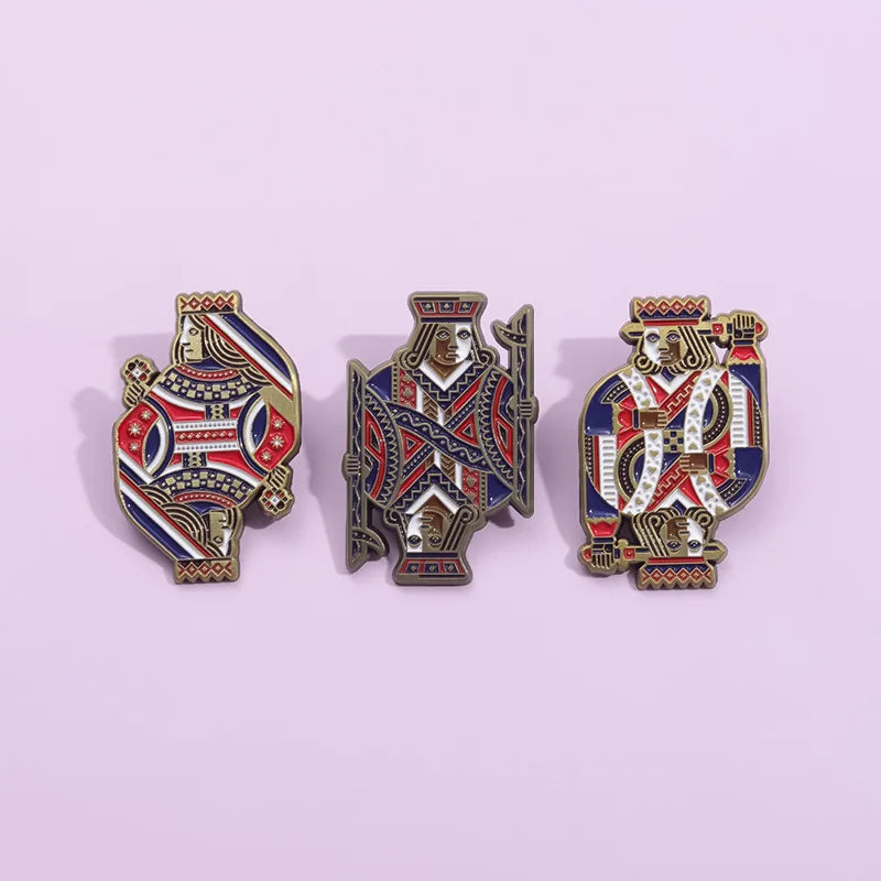 Creative Playing Cards Poker Brooch Enamel Pin Funny Spades King Queen Brooches for Collar Lapel Badges Jewelry Gifts