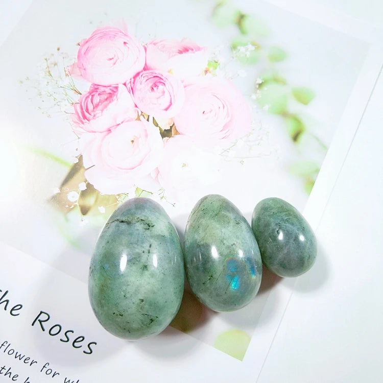 HY Natural Crystal Quartz Gemstone Labradorite Egg Hand Carved Healing Yoni Egg Set Stone Crafts