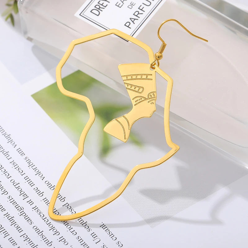 New Arrivals Big Hoop Stainless Steel African Map Earrings