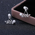 S925 Sterling Silver Korean Fashion Earrings with Zircon Crystal Leaves Pearl Diamond Silver Jewelry Accessories