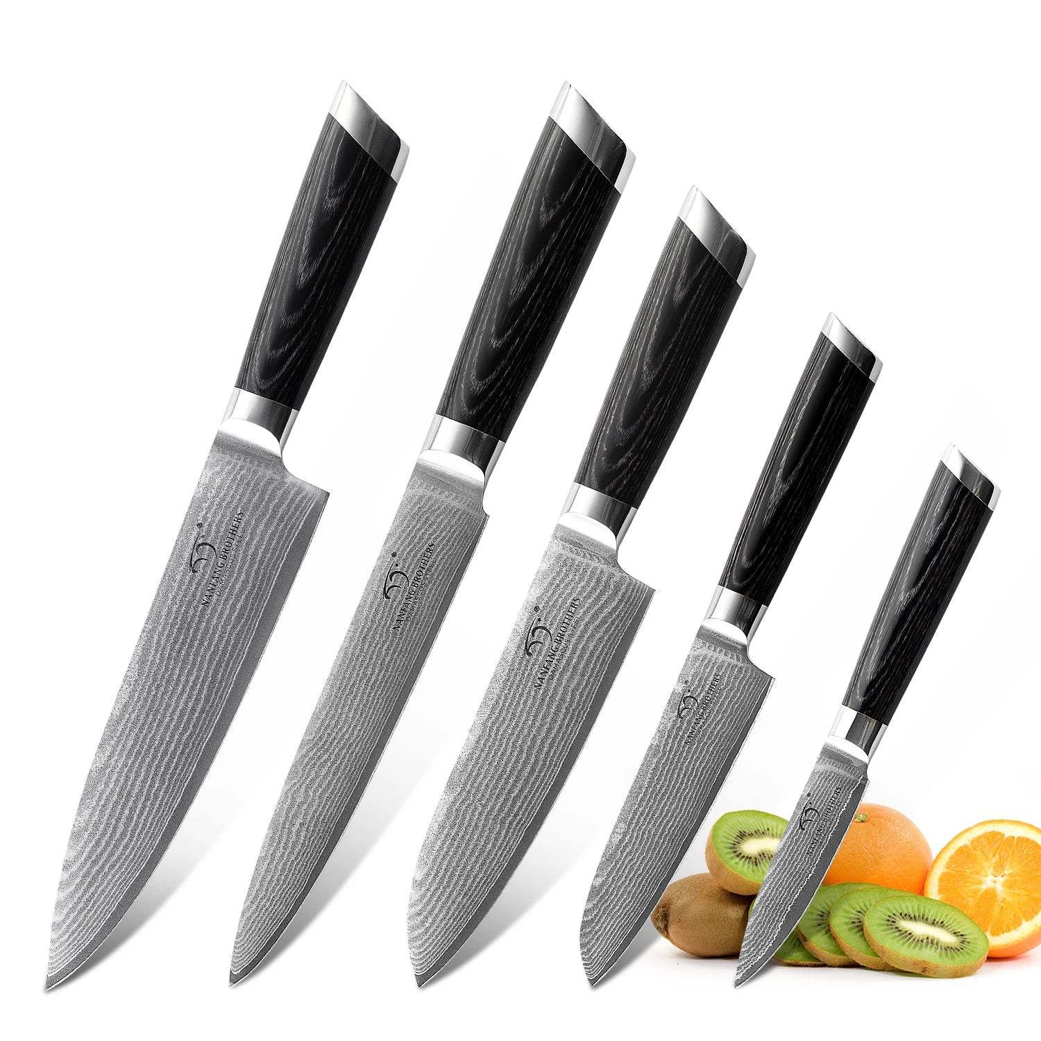 Damascus Steel 5 Pieces Set of Knives Kitchen Knife Chef with Pakka Wood Handle