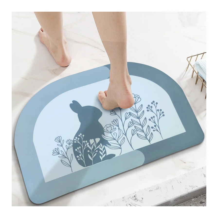 Chinese Style Cucoloris Rabbit 3D Printing Non Slip Soft Diatomite Quick Dry Foot Mat Anti Skid Shower Bath Mat for Bathroom