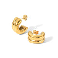 10mm New Trendy 18K Gold Plated Stainless Steel Jewelry Gift Double Layer CC Shaped Chunky Earrings for Women