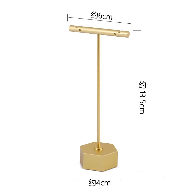 Top Quality Gold Brush T Bar Metal Earring Stand Display Custom Brass Jewelry Displays Stand Earring Holders for Shop