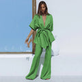 Fashion Suit Cotton and Linen Short-sleeved Trousers Plus Size Womens Clothing Two Piece Pants Set With Belt