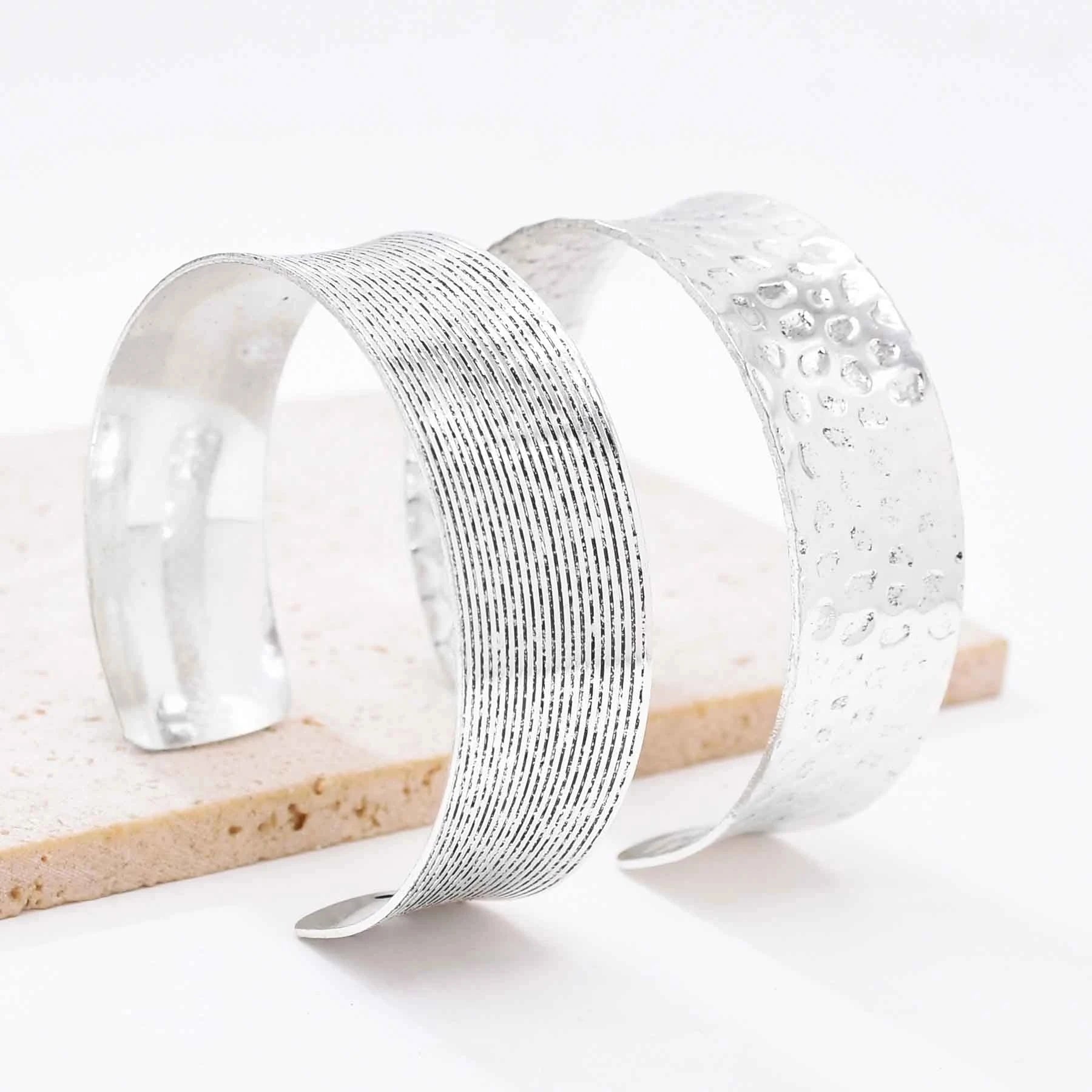 Tibetan Vintage Silver Carved Flower Open Bracelet Cuff Bangle for Women