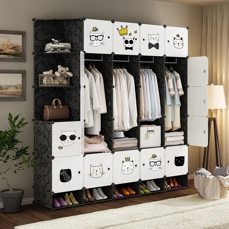 Multi-use Modern Extendable Foldable Wardrobe Modular Clothes Cabinet 17 Doors with Shelf Plastic