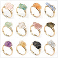 Fashionable Raw Ore Agate Stone Wire Wrapped Adjustable Opening Ring Gold Plated Brass Ring for Daily or Festival Gifts
