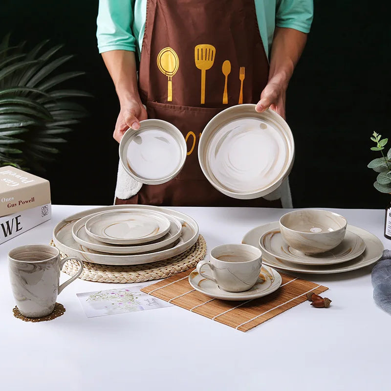 Nordic Kitchen White Ceramic Dinner Plate and Spoons Dinnerware Dishes Sets Charger Dinning Porcelain Plates