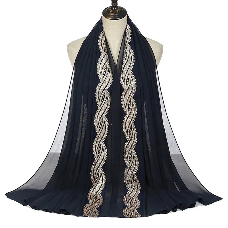 New Spot Ironing Drill Women's Wrapped Muslim Headscarf Long Scarf