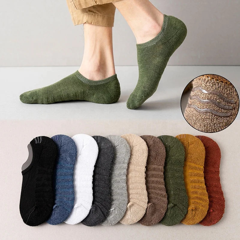 Wholesale Plain Terry Liner Hidden Socks Non Slip No Show Invisible Loafer Socks for Men
