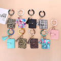 Snakeskin Pattern PU Leather Tassel Bangle Wristlet Keychain Card Holder Women Wooden Beaded ID Credit Cards Wallet Key Chain