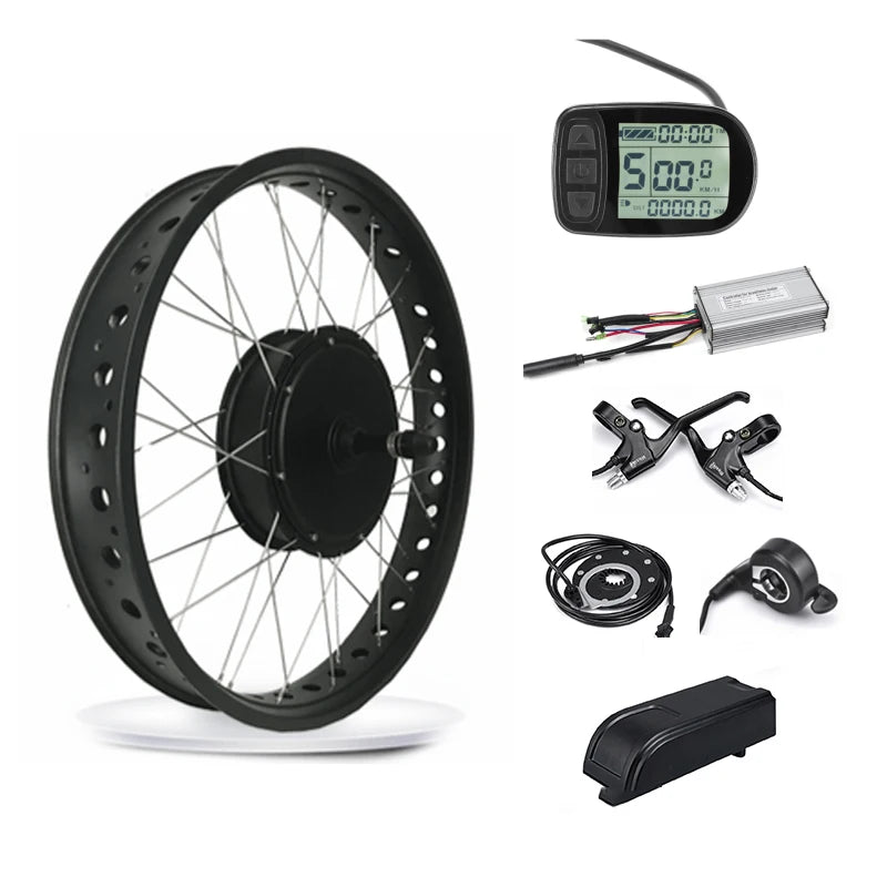 48V 1500W Electric Bicycle Conversion Kit with 26inch Rear Wheel Snow Fat Tire LCD Display Power Lithium Battery Thumb Throttle