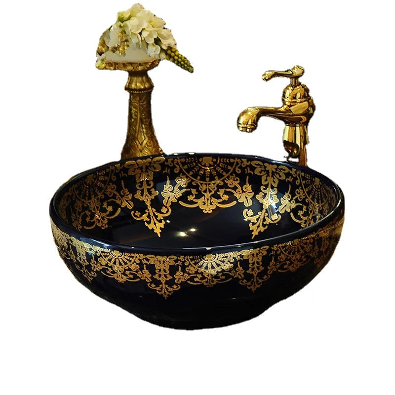 Popular Blue White Art Design Basin Bath Sink Colorful Blue and White Painting Bowl for Bathroom Tubs