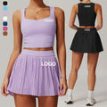 2pcs New Tennis Golf Set Vest Pleat Skirt with Pocket  High Waist Stretchy Gym Workout Fitness Clothing  Women Yoga Set Adults