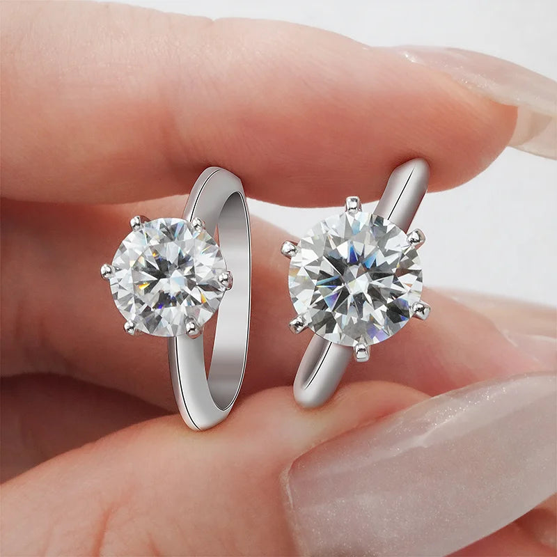 Classic 6 Prongs S925 Engagement Ring Women's Silver Rings Silver Fine Jewelry Moissanite Rings for Girls