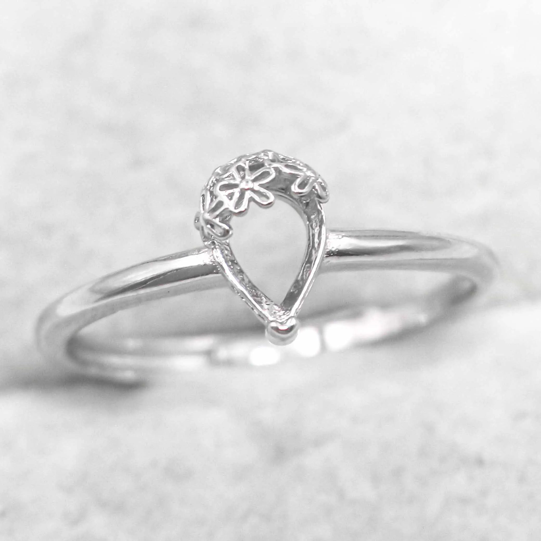 Semi Mount 5*7mm Sterling Silver Ring Pear Shape Empty Blank Support Claw Setting S925 Base Without Center Stone for DIY Inlay