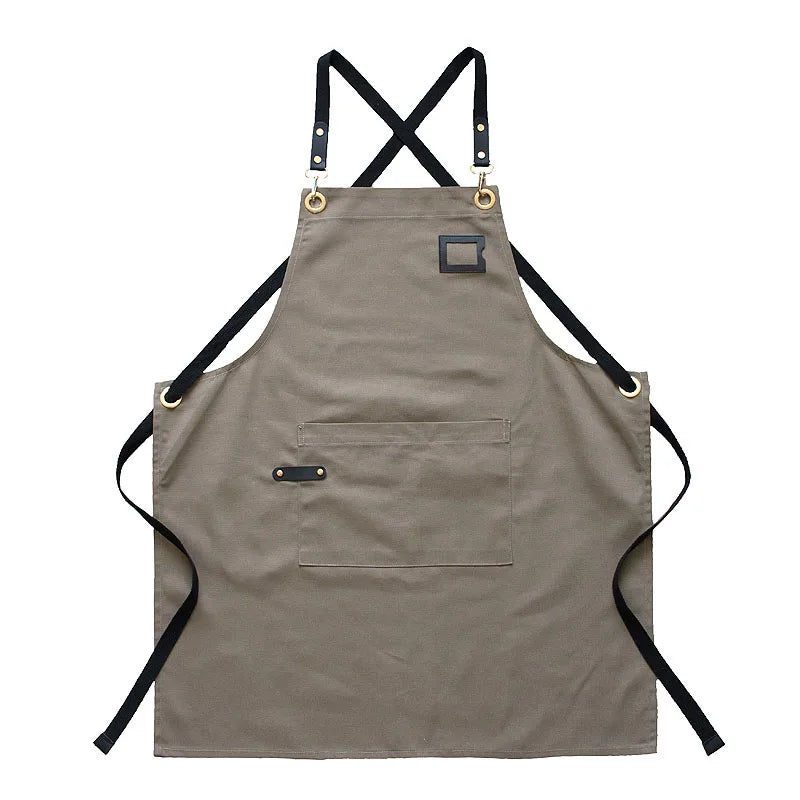 Canvas Custom Logo Signature Men Women Kitchen Home Chef Baking Pockets Adult Bib Restaurant Salon Waterproof Uniform Apron
