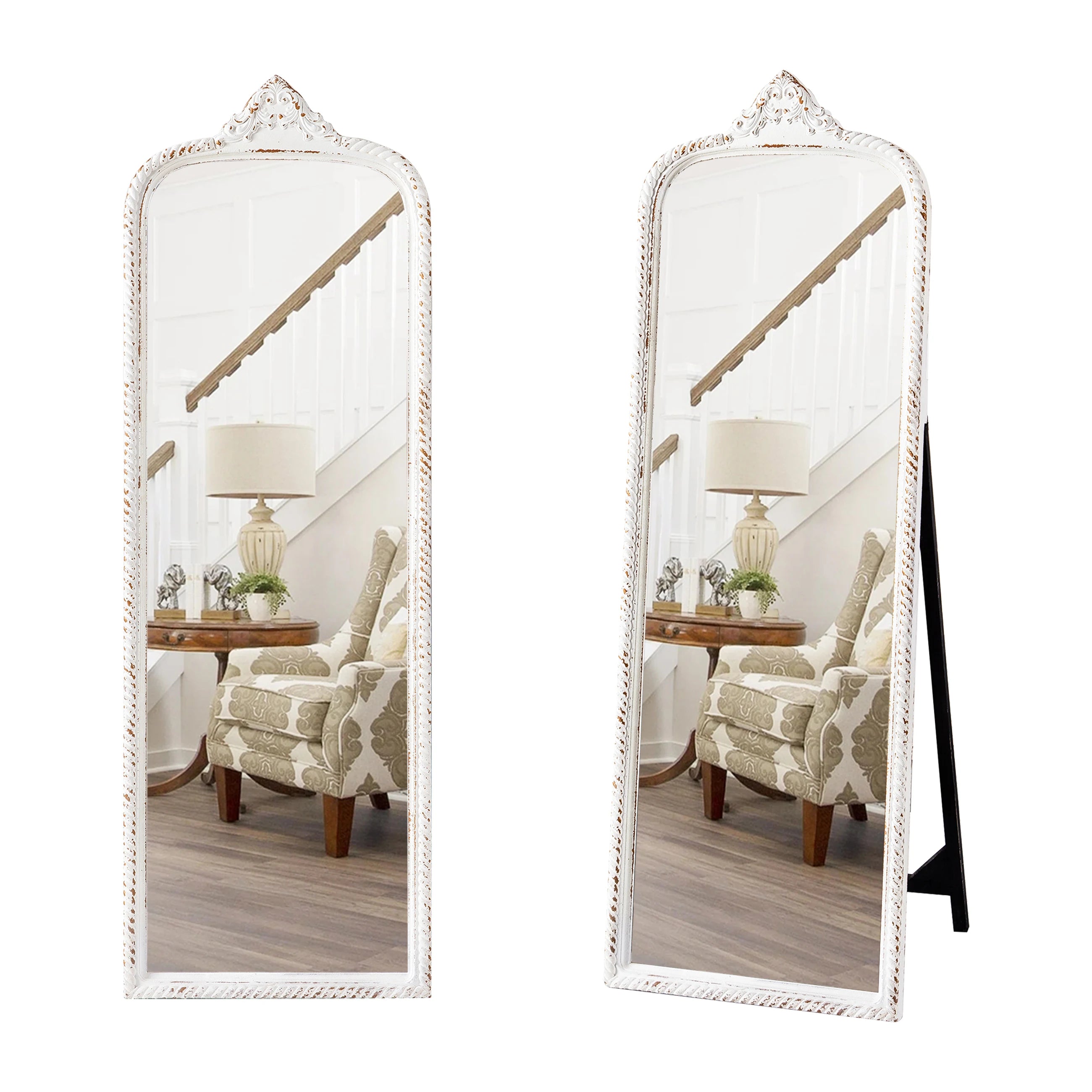 Wholesale Dressing Large Big Long Wood Framed Mirrored Wall Art Decor Standing Rustic Wood Arch Floor Mirror Full-length Mirror