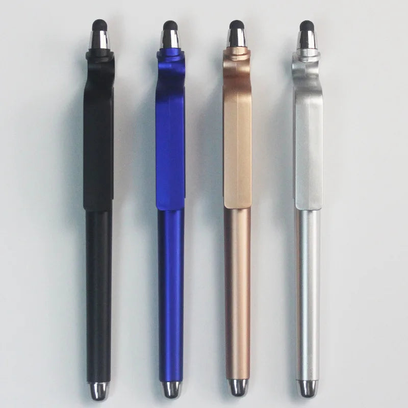 Promotional Office Use Custom logo Plastic Multi Function Mobile Phone Holder Active Stylus Gel Ink Ball Pen with Touch Screen
