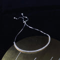 Simple 925 Silver Rhodium Plated Tennis Bracelet 1.5mm Width 24cm Long Adjustable with White Zirconia and Diamond Jewelry