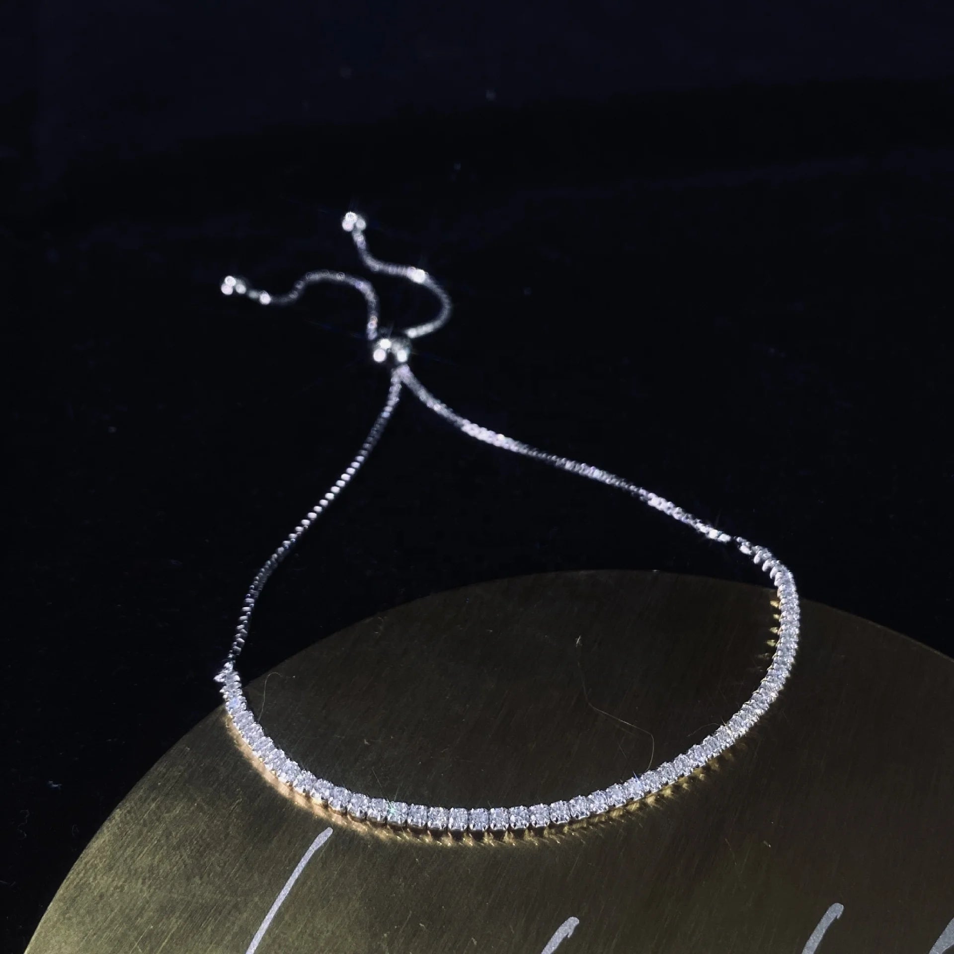 Simple 925 Silver Rhodium Plated Tennis Bracelet 1.5mm Width 24cm Long Adjustable with White Zirconia and Diamond Jewelry
