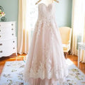 Blush Spaghetti Straps Wedding Dresses Lace Appliques Tulle Country Style Bridal Gowns Long Train Gothic Dress for Brides