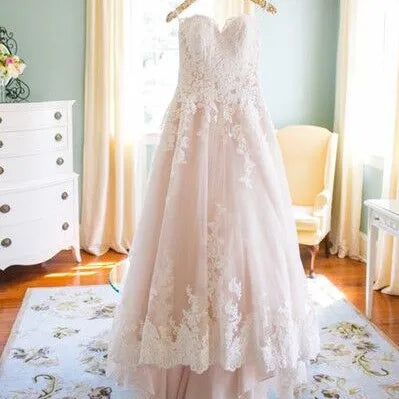 Blush Spaghetti Straps Wedding Dresses Lace Appliques Tulle Country Style Bridal Gowns Long Train Gothic Dress for Brides