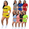 Custom Logo Womens T Shirt Clothing Fashion Short High Waist Tracksuit Casual Women'S Sets Crop Top 2 Two Piece Pants Set