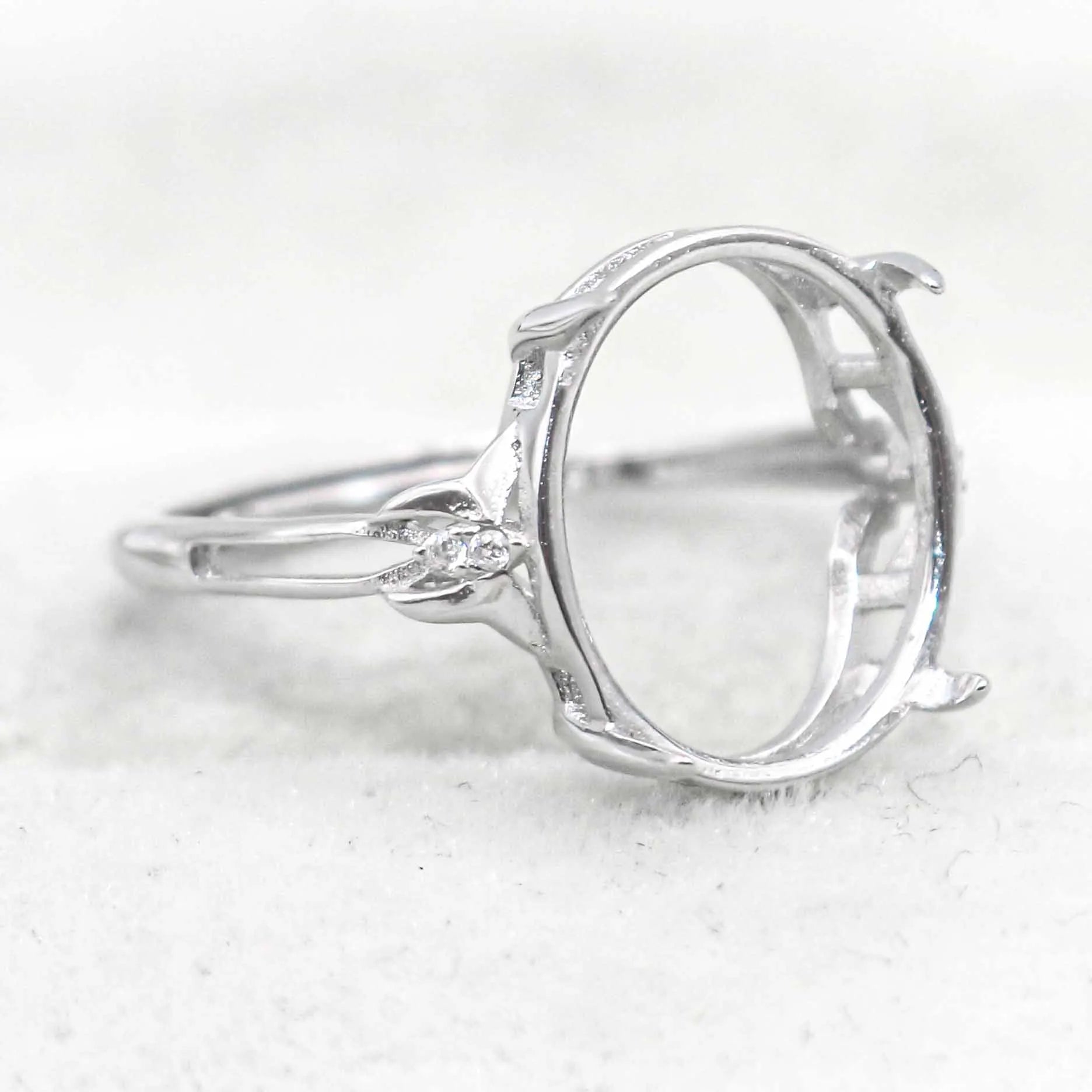 Sterling Silver 12*14mm Semi Mount Ring Empty Frame Blank Support Setting S925 Base Holder Without Center Stone for DIY Inlay