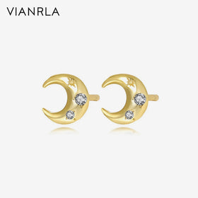 VIANRLA Moon Earring With CZ 18K Gold 925 Sterling Silver Jewelry Earrings