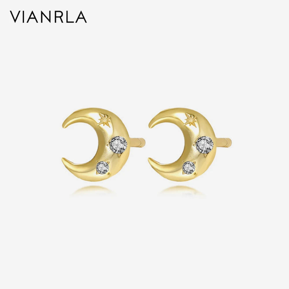 VIANRLA Moon Earring With CZ 18K Gold 925 Sterling Silver Jewelry Earrings