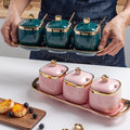 Luxury Household Gold Edge Kitchen Supplies Ceramic Spice Jar Set Storage Jar Set with Ceramic Tray  Salt Jar Wholesale