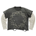 Custom 100% Heavyweight Cotton Waffle Sleeve Knit T-Shirts Sun Faded Acid Wash with Distressed Design Oversized Fit