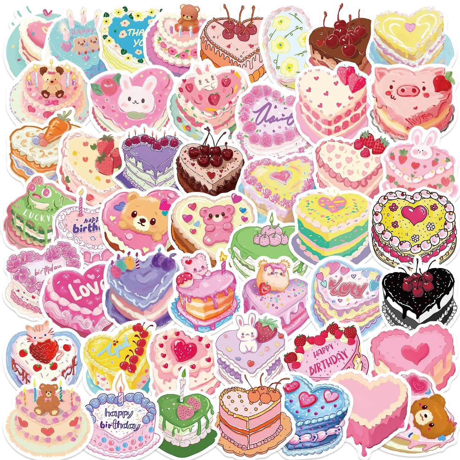 50pcs  Heart-shaped Cake Cartoon Stickers for Computer Notebook Wholesale Hand Account Diy Ginkgo Leaves