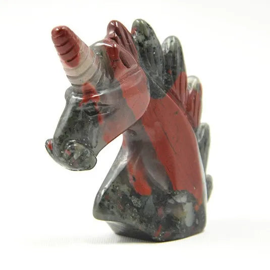 Huiying African Blood Stone Gemstone Unicorns Wholesale for Decor 50*45*20mm Natural Animal
