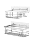 2 Pack Eco-Friendly Modern Stainless Steel Shower Bathroom Shelf Wall-Mounted No-Drilling Corner Design Hook Organizer Set Hotel