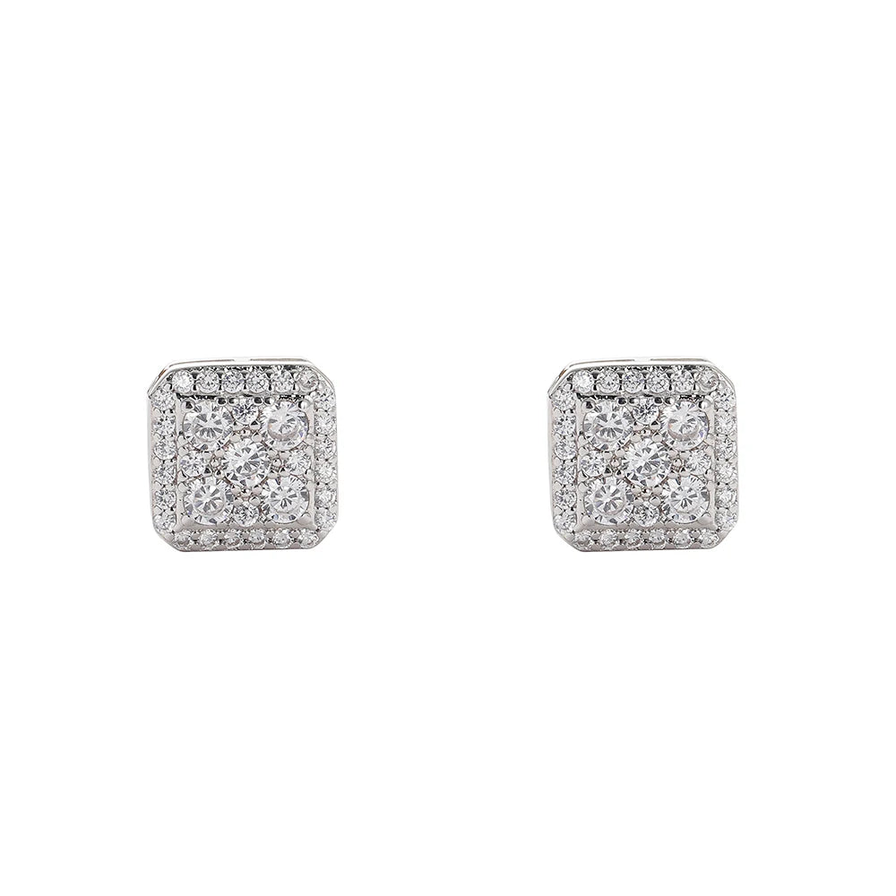 E073  Bling Bling Square Stud Earrings Brass CZ Female Earrings Fashion Jewelry for Women