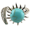 High Quality Women's Natural Smooth Round Blue Syn.Turquoise Gemstone Metal Hoop Ring Real Ruby Gemstone Rings