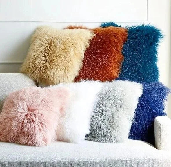 IRWOODS C-24 Tibetan Lamb Skin Fur Pillow Natural Long Curly Wool Grade Customizable Patchwork Living Room Chair Sofa Home Hotel
