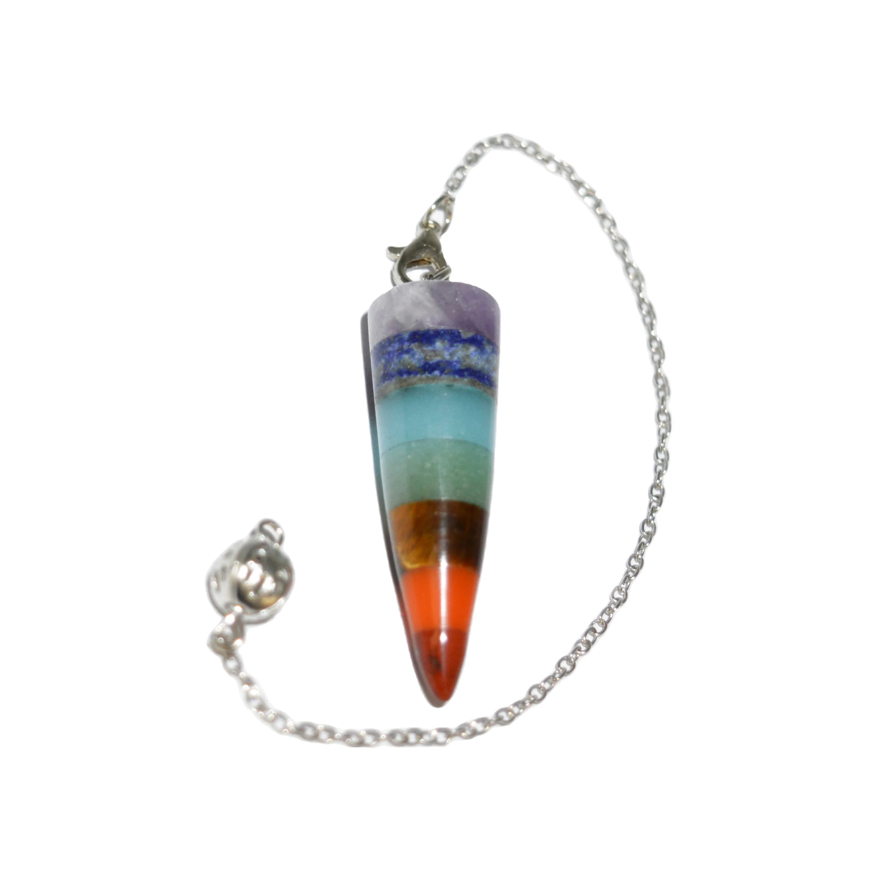 Natural Crystal Seven Chakra Body Energy Conical Section Spirit Pendulum Hexagonal Pyramid Necklace Pendant.