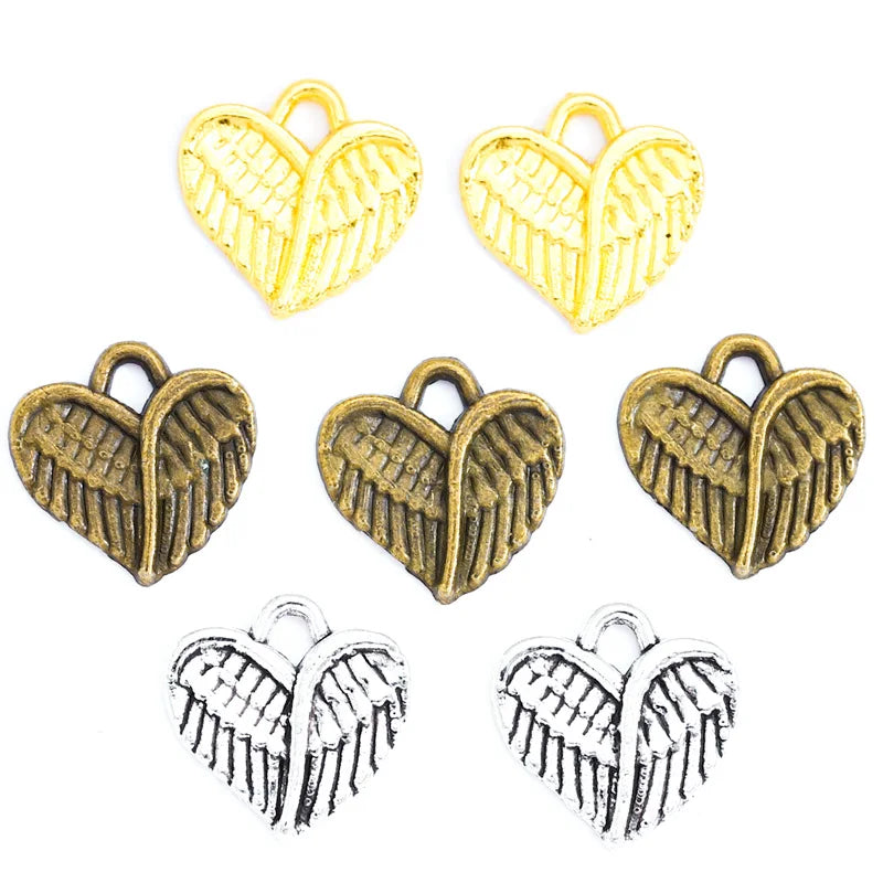 100pcs/bag 3 Colour Antique Silver Color Heart Charm Fit for Bracelets Necklace DIY Metal Jewelry Making 13*13mm A23
