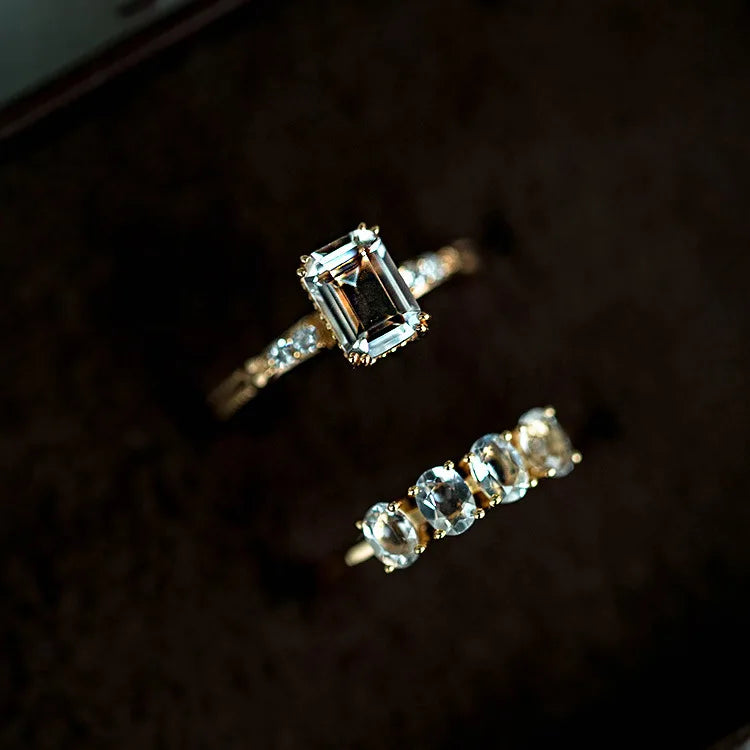 Luxury Elegant INS Gold Plated 925 Sterling Silver White Square Zircon Engagement Finger Rings for Women Jewelry